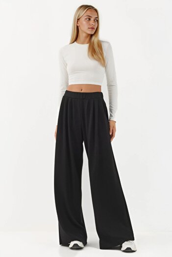 Hiccup Modal Touch Pile Detailed Wide Leg Trousers