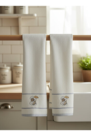Ladylina Home 100% Cotton 2-Piece Embroidered Kitchen Towels |   Multi-Purpose Drying Cloth 40X60