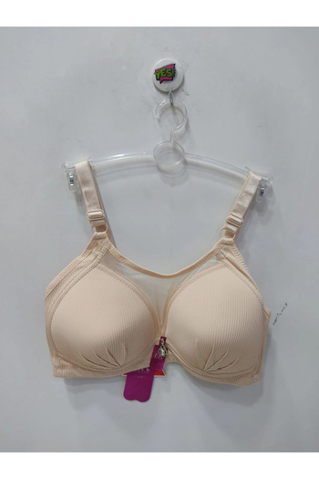 F.K Fk Lace Front Ribbed Unpadded and Wire-Free Bra-Tan