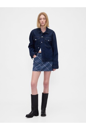 GAP Kadın Koyu Mavi Denim Kareli Mini Etek
