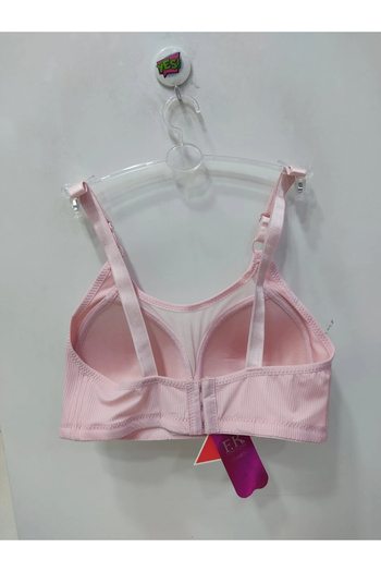 F.K Fk Fk Lace Front Ribbed Unpadded and Wire Free Bra-Powder