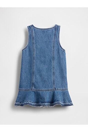 GAP Kız Bebek Koyu Mavi Denim Peplum Hem Elbise