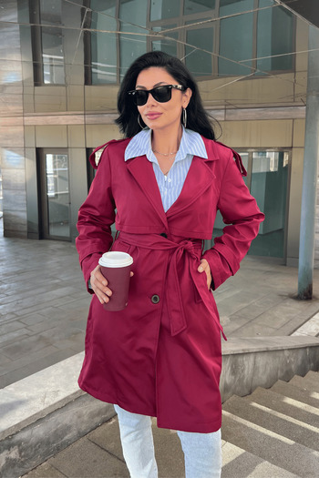 giyimmasalı Bondit Fabric Design Trench Coat - Bordo