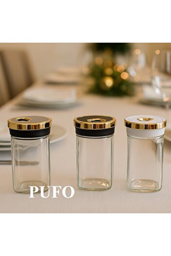 PUFO Set of 3 Ellegant glass containers for salt, pepper and spices, 11 cm - practical and elegant