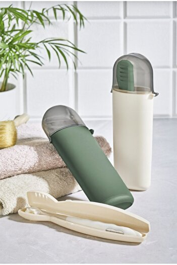 Sun Group 2 Pcs Multipurpose Box and 2 Pcs Toothbrush Box (4 Pcs Set) (2 pcs Green, 2 pcs Beige)