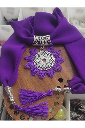 Kevser nur tuhafiye Needlework Embroidered Scarf Purple Color