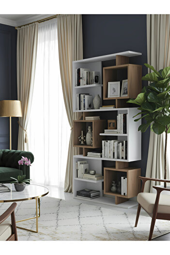 Free Home Premium MDF Ürün Modern Tasarım Labirent Kitaplık | Geometrik Dekoratif Salon Raf Ünitesi