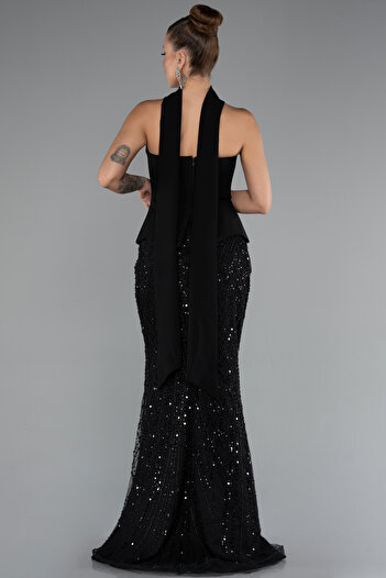 Abiyefon Siyah Straplez Peplum Detay Taşlı Uzun Balık Abiye ABU5131