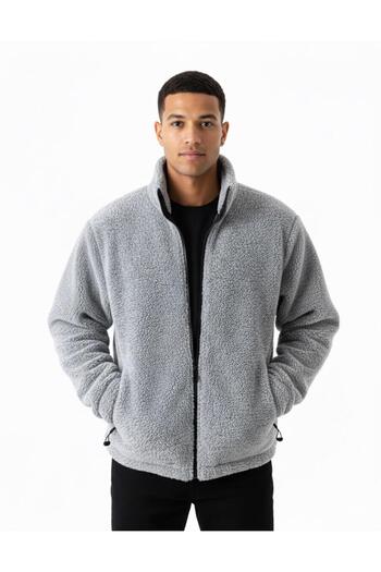 dwnwear Unisex Teddy Sherpa Lamb Wool Look Full Zip High Collar Fleece Jacket