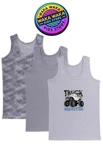 ww waka waka kids store Boys' Monster Truck Patterned 3-Piece Undershirt Set – Comfortable Cotton Underwear