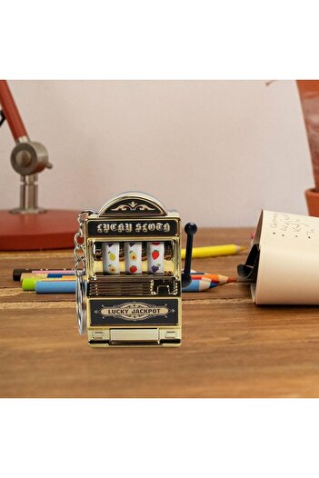 dalimag Slot Machine Keychain, Functional Mechanism, 4x6 cm, Golden,