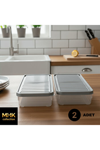 MHK Collection Medium Size Gray Lid Storage Container 1 Lt
