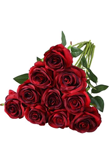 Emoda home Trove ALAYRA Black Rose Flowers, 10 Stems, 50cm Silk Floral Arrangement, Realistic Red Roses for Home Deco