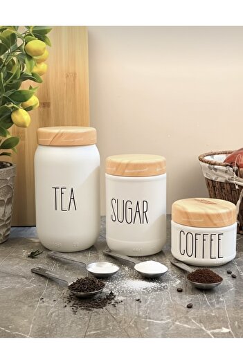 Dem Home 3 Size Tea Coffee Sugar Jar Glass Spice Container Set-Lid Tea Sugar Coffee Jar Glass 3 Size