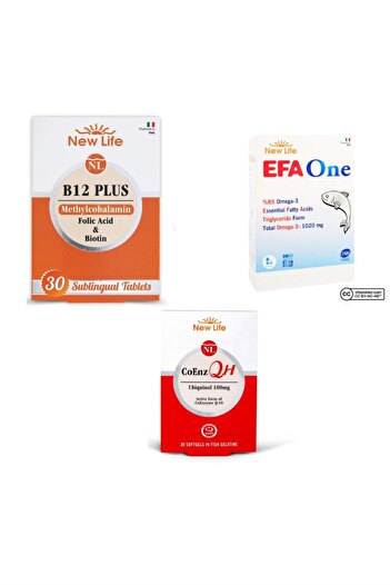 New Life B12 Plus 30 Tablets +Efa One 45 Capsules + Coenz Qh 30 Capsules