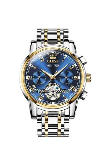OLEVS Men's watch Date Mechanical automatic Blue Silver Steel
