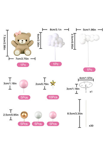 Choice pink 33pcs 33pcs Baby Shower Cake Topper Set - Blue Bear & Star Cloud Decorations for Birthday Party