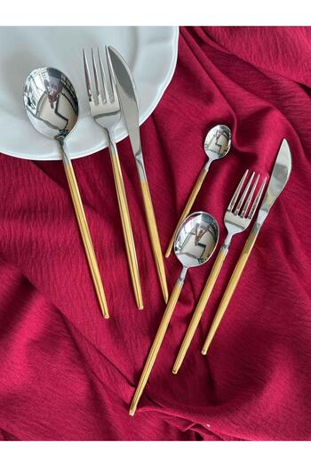 ROSSEV Almeria 24K Gold Plated 42 Piece Spoon Fork Knife Set for 6 People