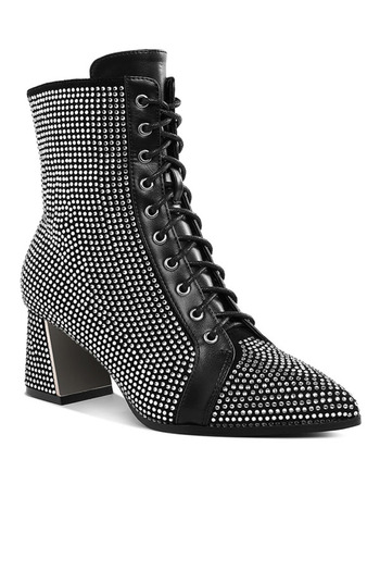 london Rag Women Rhinestone Embellished Ankle Boots in Black