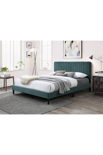 OEM Pat tapitat Emerald cu catifea verde, 160x200, cadru din lemn cu somiera fixa