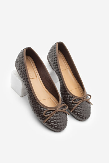 Marjin Women's Bow Detailed Casual Ballet Flats Monit Brown