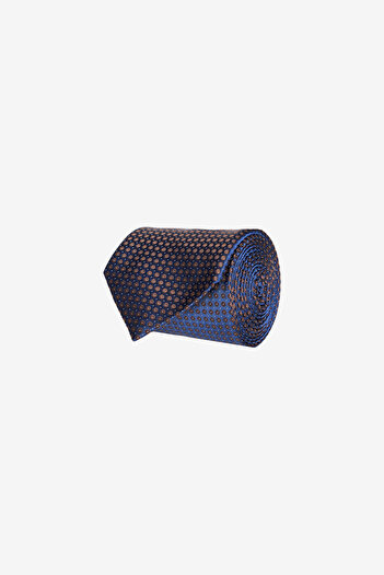 ALTINYILDIZ CLASSICS Men's Navy Blue-Brown Patterned Silk Tie