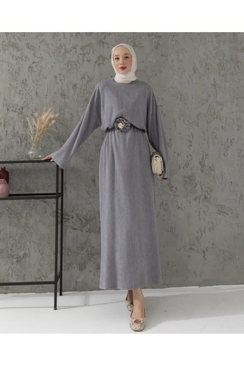Bersi Butik Belt Detailed Hijab Knitwear Dress