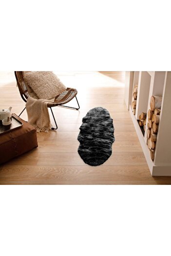 LUNA HOME Valeria fur rug, very fluffy black 65x180 cm