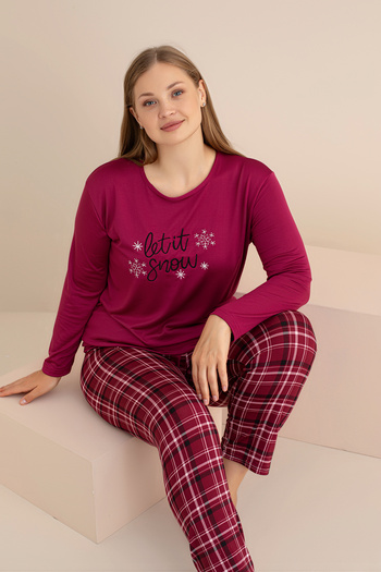 rindahomewear Women's Plus Size Milan Knitted Long Sleeve Embroidered Women's Pajama Set