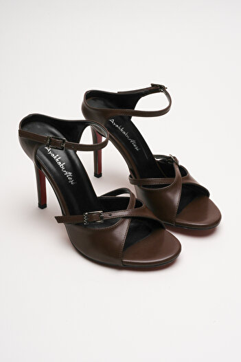 Ayakkabı Ateşi Women's Double Strap Design Heeled Shoes Liona Brown Skin