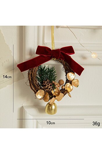 Flippy Tree Ornament, Flippy, Christmas Wreath, 1 Bell, Golden Flowers and Cones, 14 x 10 cm, Red