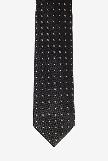 ALTINYILDIZ CLASSICS Men's Black-Grey Patterned Silk Tie