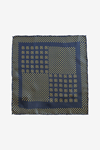 ALTINYILDIZ CLASSICS Men's Navy Blue-Yellow Patterned Silk Handkerchief