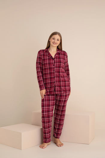 rindahomewear Women's Plus Size Milan Knitted Long Sleeve Women's Buttoned Pajama Set