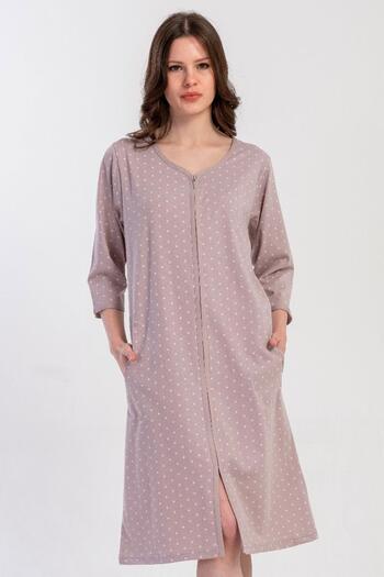 VİENETTA Women's Capri Sleeve Zippered Powder Home Dress C2T2N0305