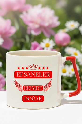 giftkonsept Crown and Star Patterned Legends Are Born in October Printed Birthday Gift Colorful Mug with Handle