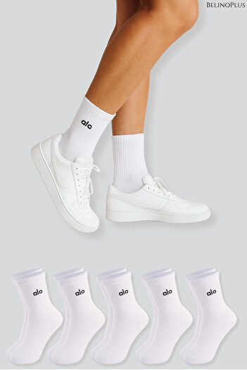 BELİNOPLUS Cotton Sports Toe Seamless White Color 5 Pack Socks