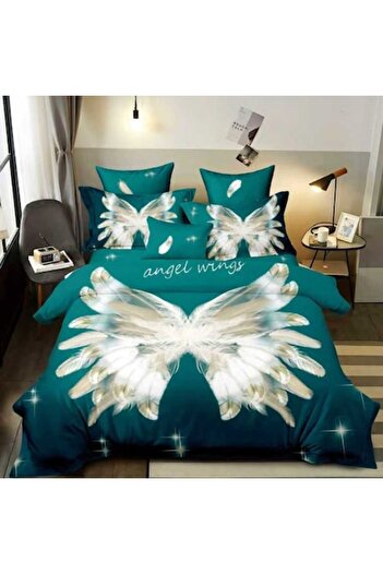 Casa de Vis Set lenjerie de pat dublu, 6 piese, bumbac satinat, 220 x 230 cm, multicolor