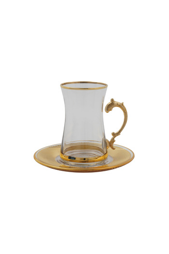 SQUALO Turkish tea cup set - 6 pieces with golden engravings and saucers