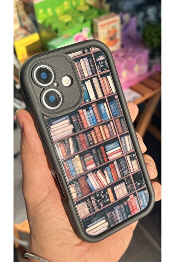 EDELFU iPhone 16 - Library Pattern Thick Black Silicone Soft Phone Case with Sides