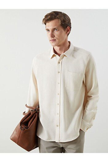 LC Waikiki Lcwaikiki Classicekru Slim Fit Long Sleeve Dobby Men's Shirt