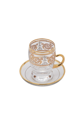 SQUALO Turkish tea cup set - 6 pieces with golden engravings and saucers