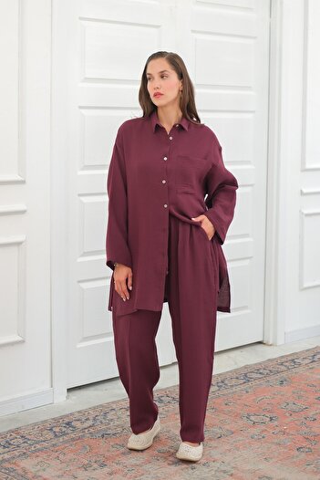 QANU Muslin Trouser Suit Burgundy