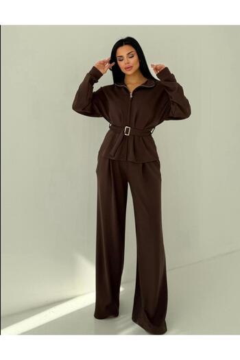 EGZOTİK ASORTİK Belted Suit with Pleated Detail on the Front