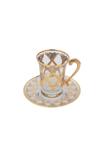 SQUALO Turkish tea cup set - 6 pieces with golden engravings and saucers