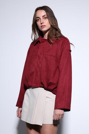 Antioch Burgundy Suede Look Bomber Women's Coat