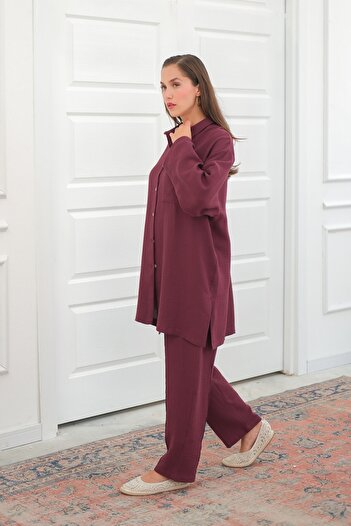 QANU Muslin Trouser Suit Burgundy