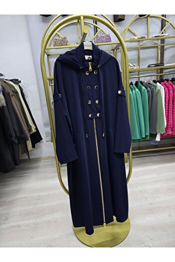 Omka Moda Premium Kadın Kapüşonlu Metal Düğmeli Kap