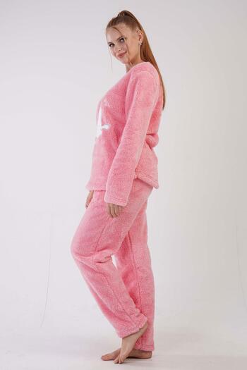VİENETTA Kadın Pembe Renk Welsoft Kumaş Bisiklet Yaka Uzun Kollu Pijama Takımı C8T5N0603