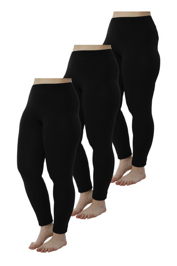 Hmd 3-Pack Plus Size High Waist Leggings Women's Cotton Stretchy Black Color Single Jersey Woven Casual Daily Leggings